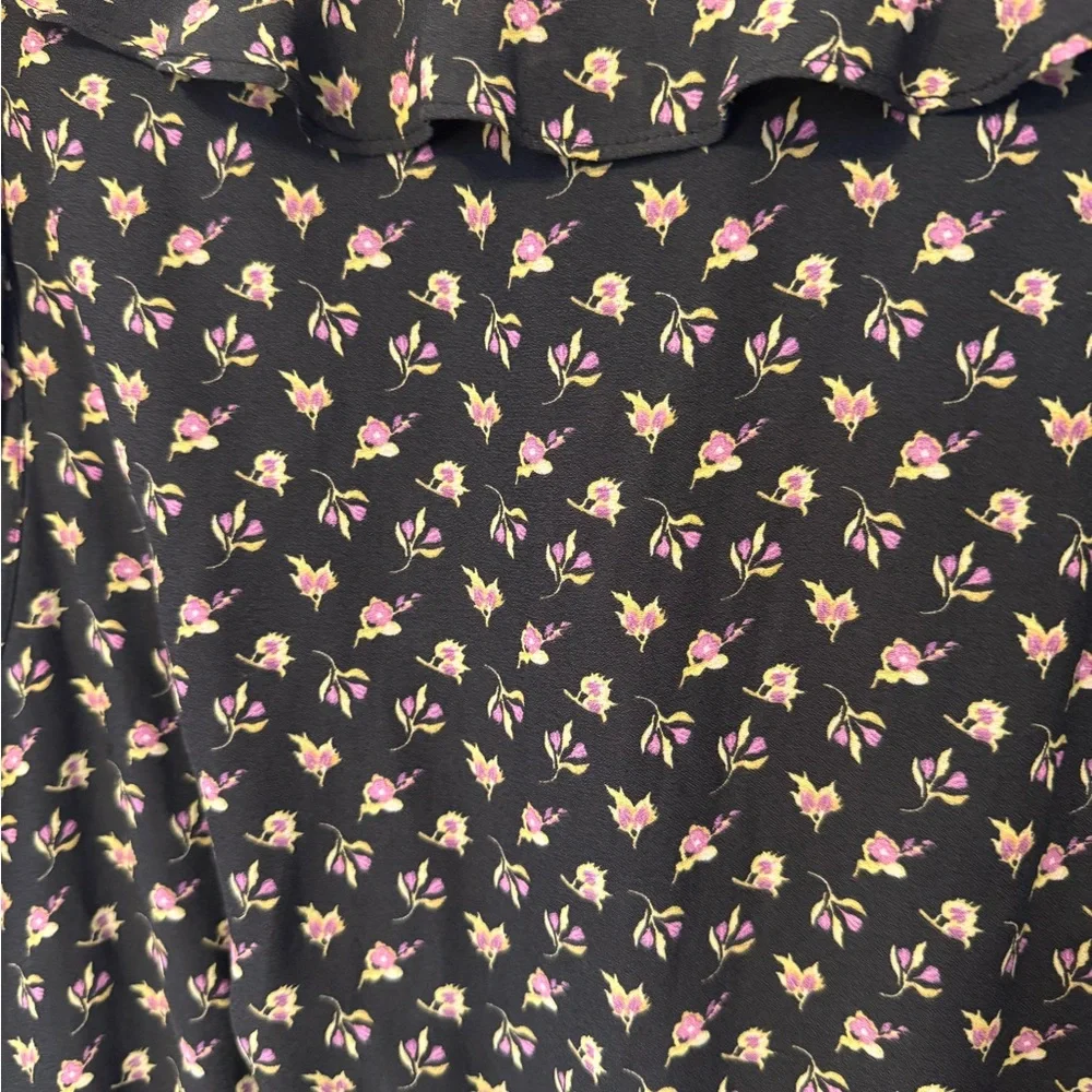 LOFT Black & Pink Midi Dress Faux Wrap Size Medium Cold Shoulder Missing Belt - Picture 8 of 12